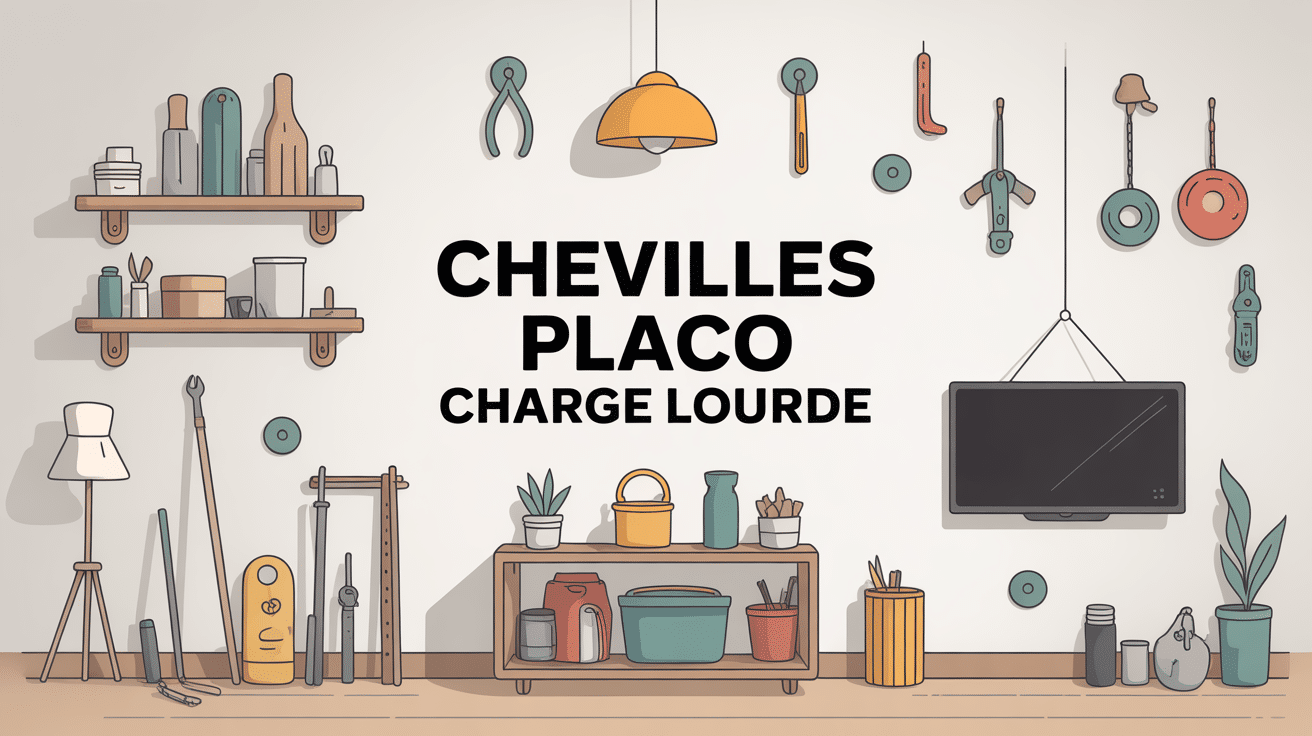 Illustration chevilles placo charge lourde mur et outils