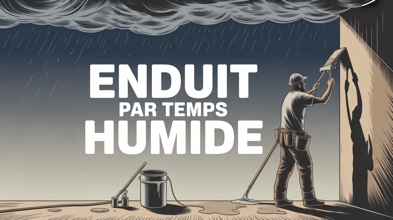 Artisan appliquant enduit sous pluie