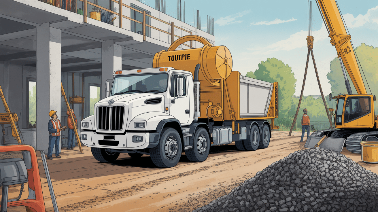 Camion toupie à béton sur chantier